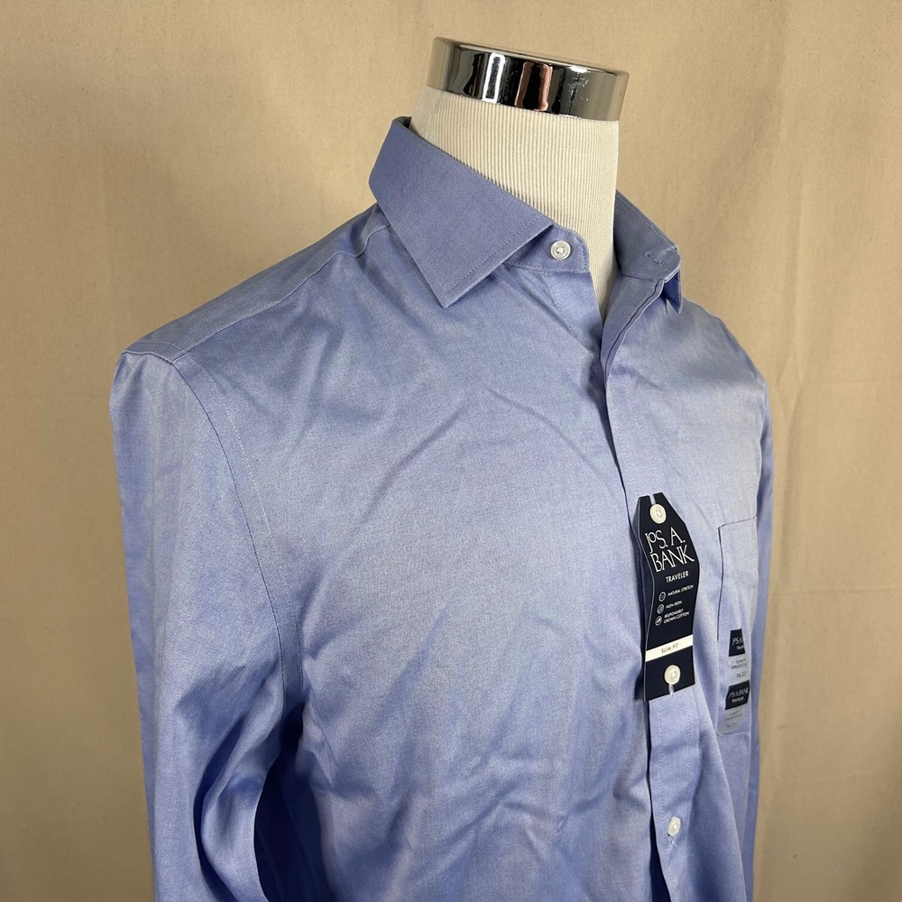 NEW Jos. A. Bank 16 33 Slim Fit Traveler Oxford Dress Shirt Blue Non Iron Mens